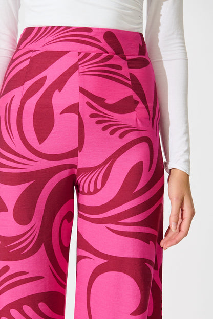 Sherene Pant in Pink with Wine Print