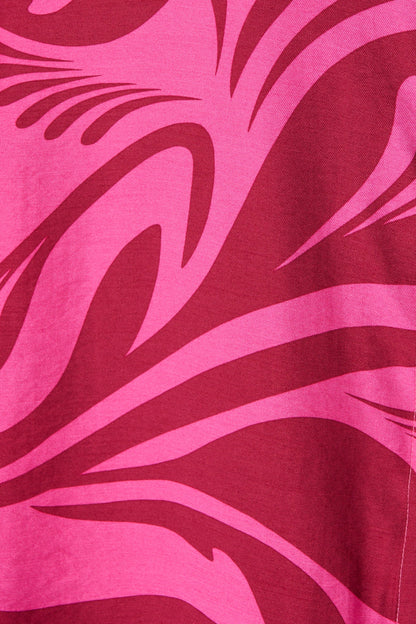 Lorna Maxi Shirt Dress in Pink with Wine Print