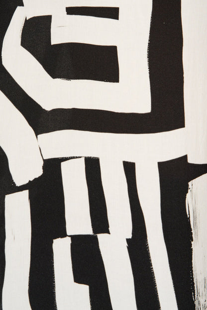 Solara Top in Black with White Geometric Print