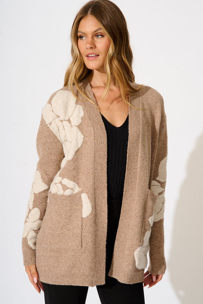 Pixie Knit Cardigan in Brown Floral Wool Blend