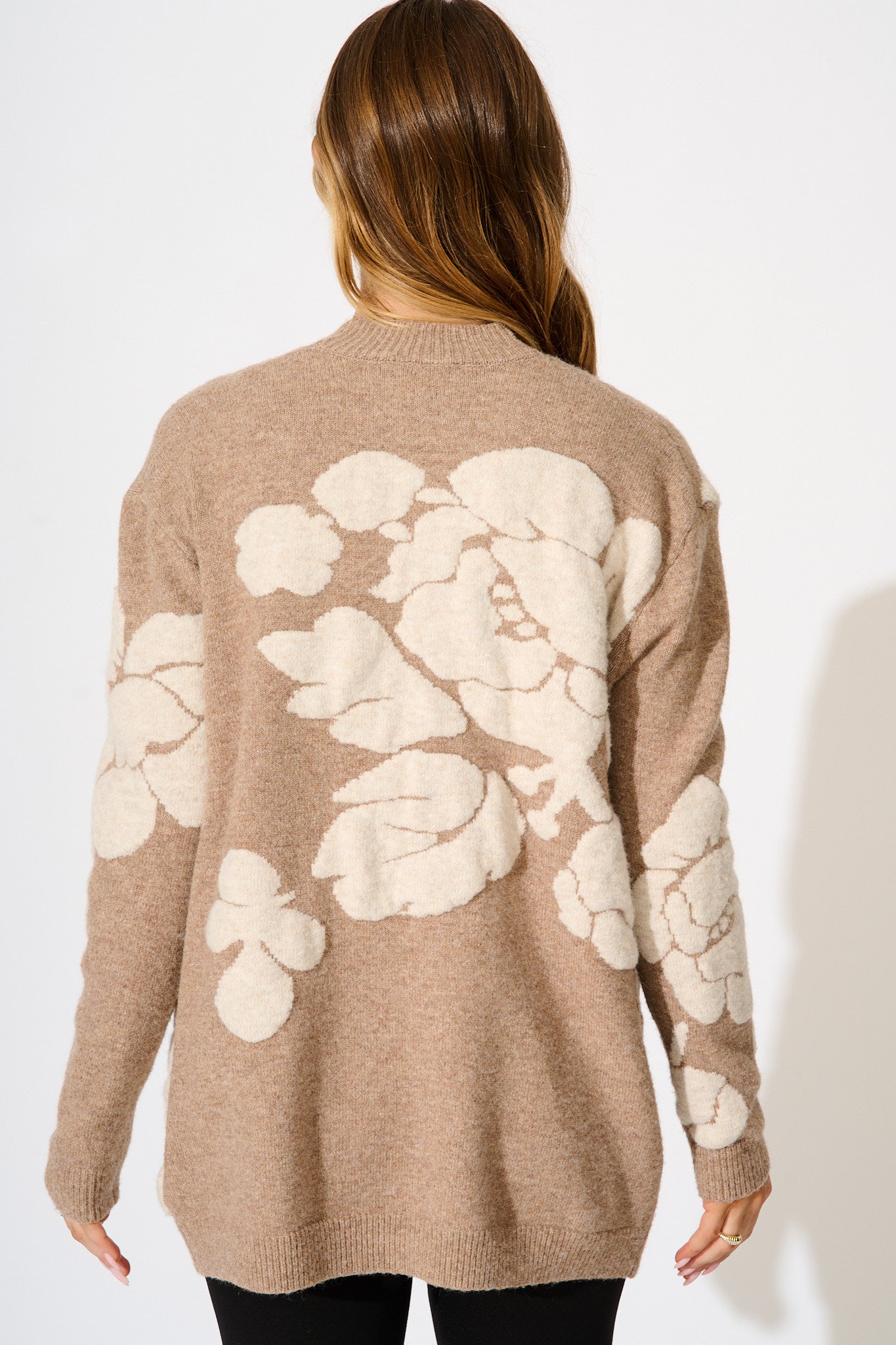 Pixie Knit Cardigan in Brown Floral Wool Blend