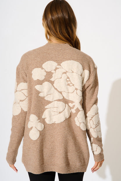 Pixie Knit Cardigan in Brown Floral Wool Blend