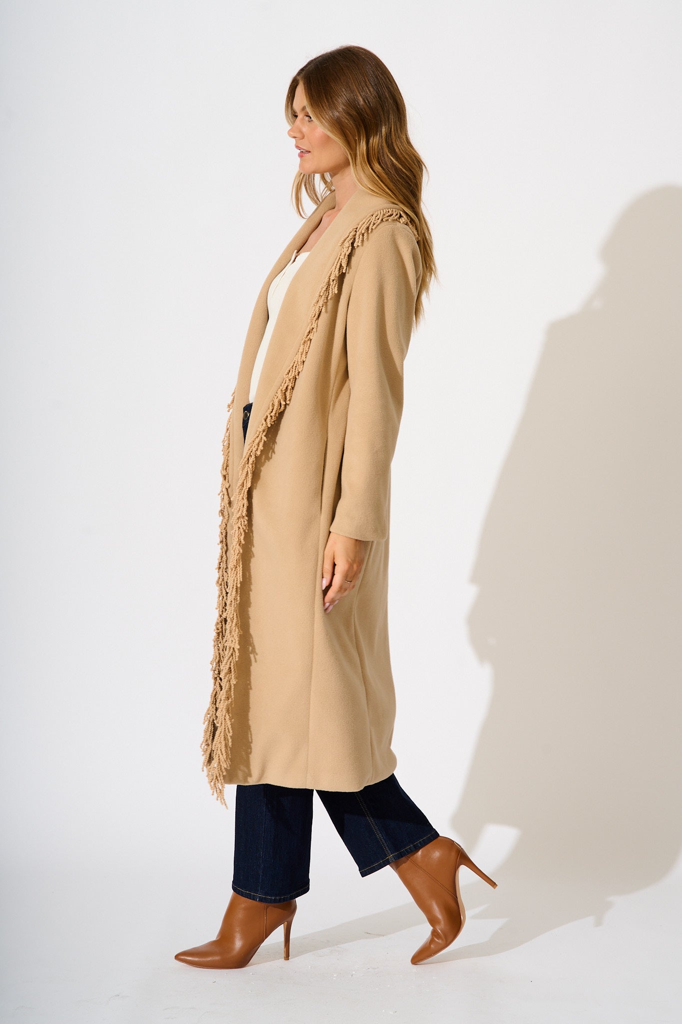 Fringe Fatale Coat in Camel