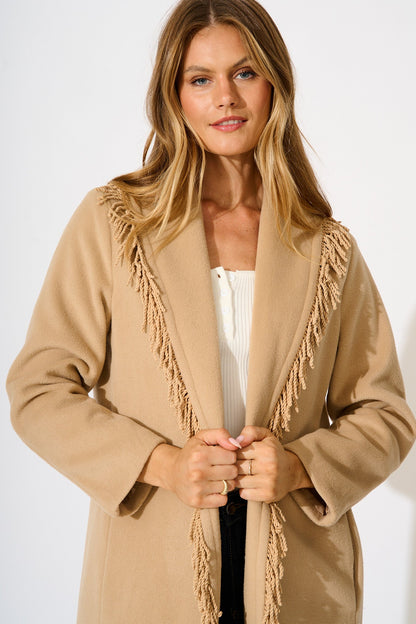 Fringe Fatale Coat in Camel