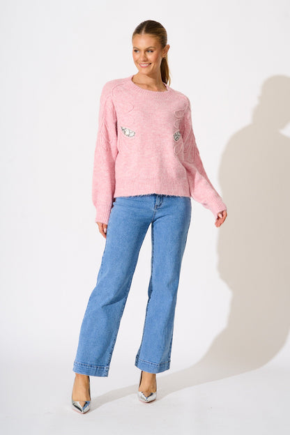 Gemma Knit in Pink Marle with Silver Sequin Wool Blend