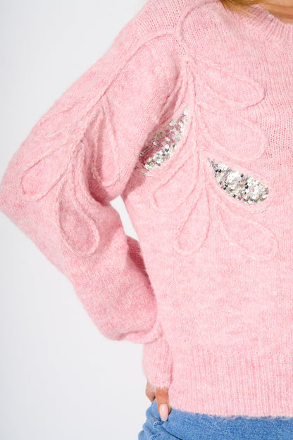 Gemma Knit in Pink Marle with Silver Sequin Wool Blend