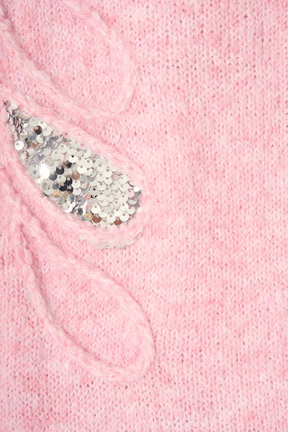 Gemma Knit in Pink Marle with Silver Sequin Wool Blend