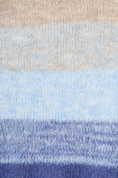 Darbie Knit Cardigan in Blue with Grey Stripe Wool Blend