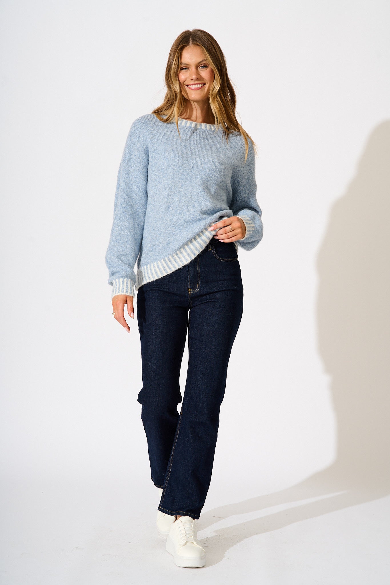 Maggie Knit in Pale Blue Marle Wool Blend