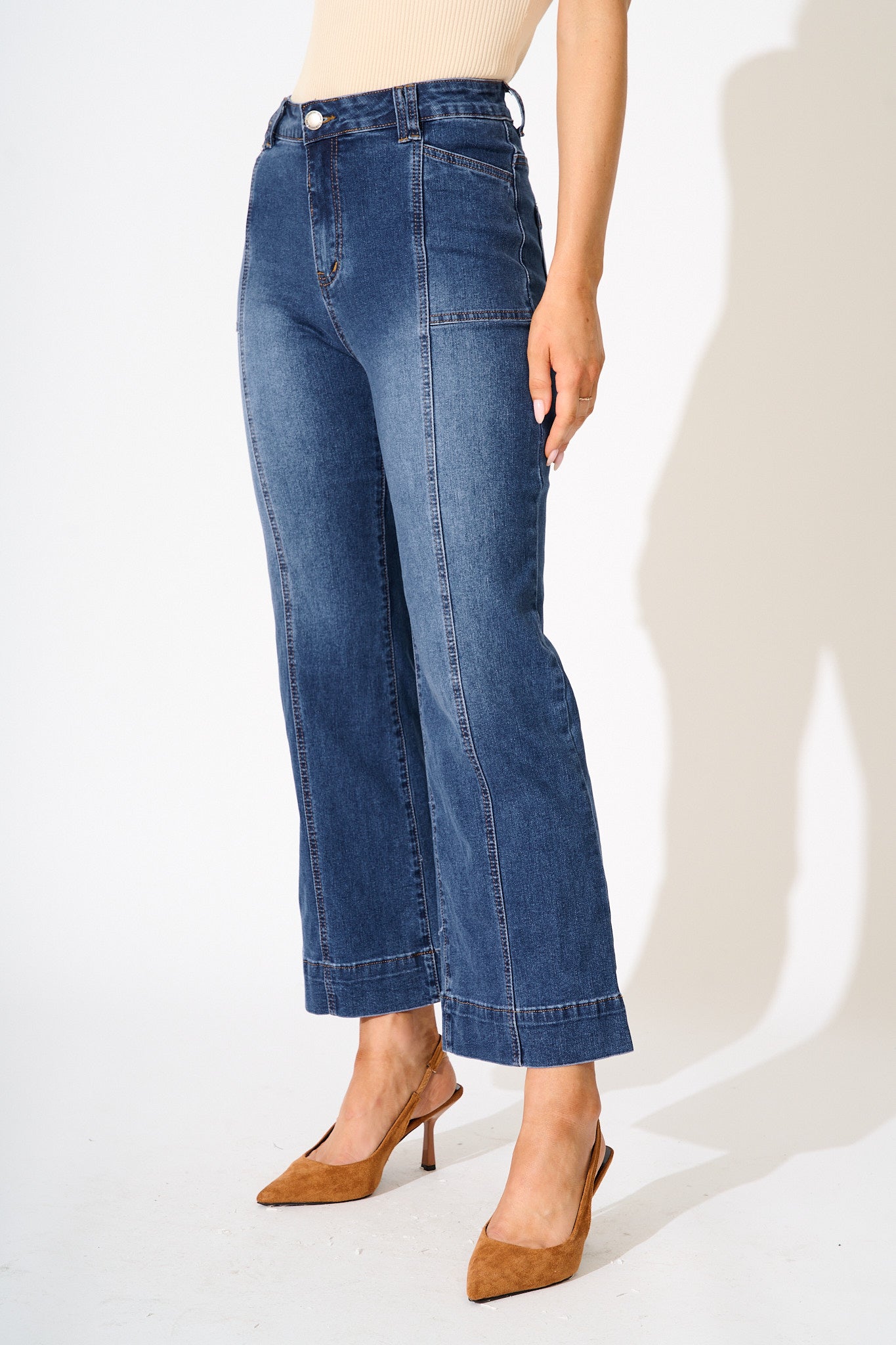 Leonie High Rise Straight Leg Jean in Mid Blue Denim