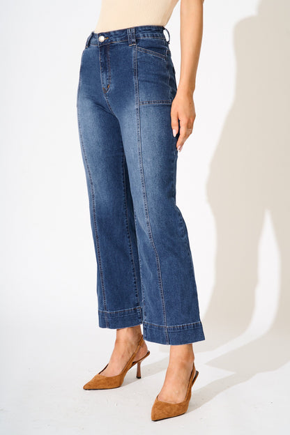 Leonie High Rise Straight Leg Jean in Mid Blue Denim
