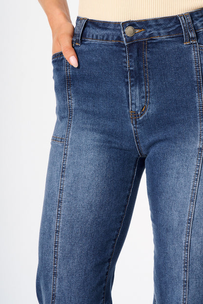 Leonie High Rise Straight Leg Jean in Mid Blue Denim