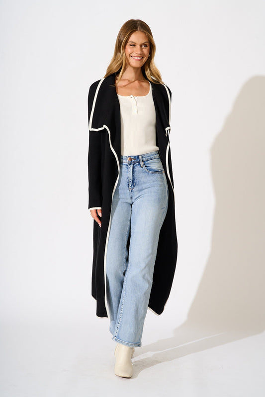 The Contrast Cameo Knit Cardigan in Black