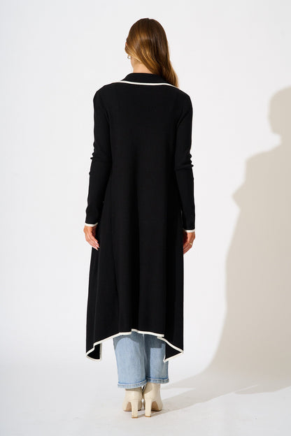 The Contrast Cameo Knit Cardigan in Black