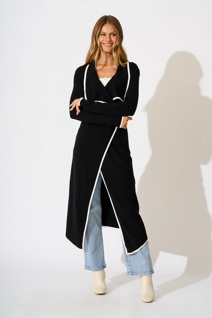 The Contrast Cameo Knit Cardigan in Black