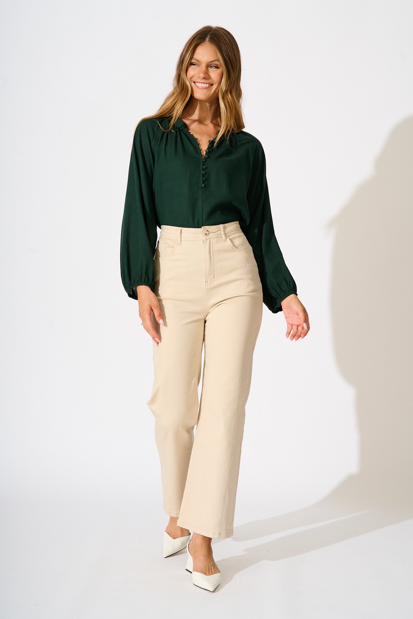 Soft Spoken Top in Emerald Linen Blend