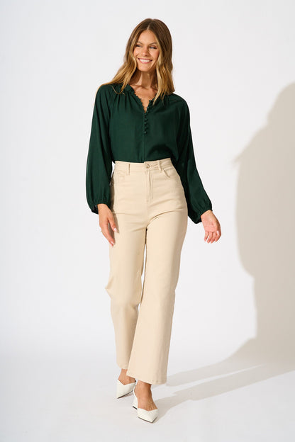 Soft Spoken Top in Emerald Linen Blend