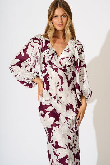 Petal Maxi Dress in Plum and White Floral