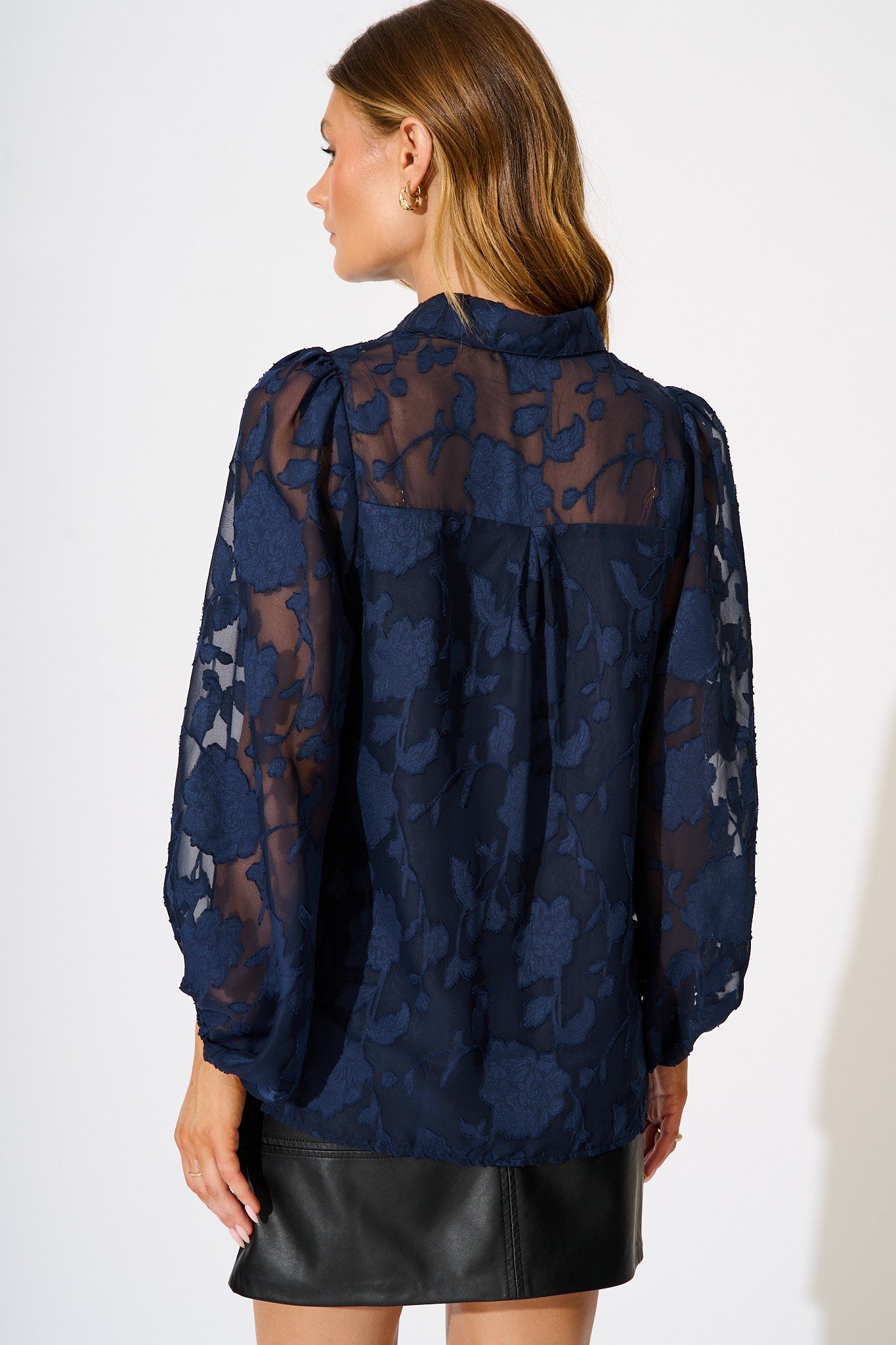 Celestial Shirt in Navy Floral Burnout Chiffon