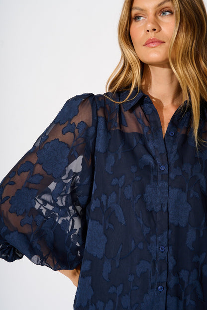 Celestial Shirt in Navy Floral Burnout Chiffon