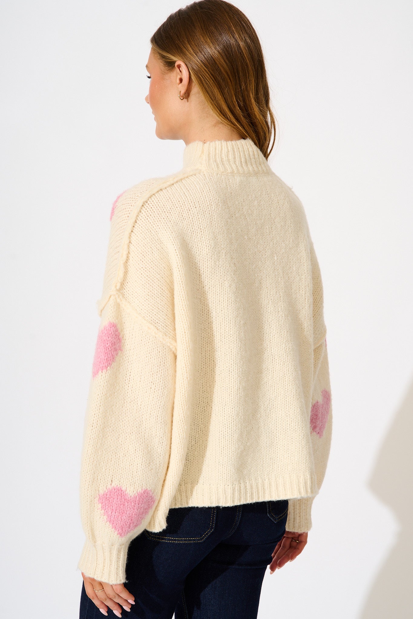 Lovey Intarsia Knit in Cream with Pink Heart