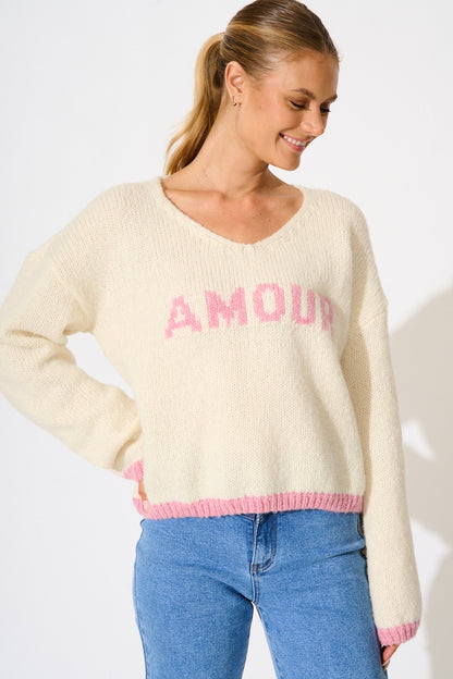 A love Affair Intarsia Knit in Cream