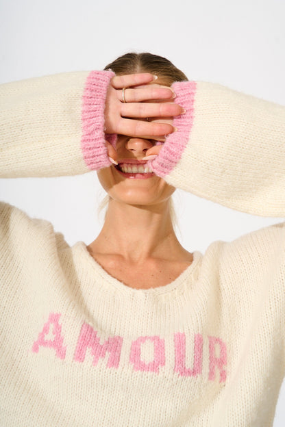 A love Affair Intarsia Knit in Cream