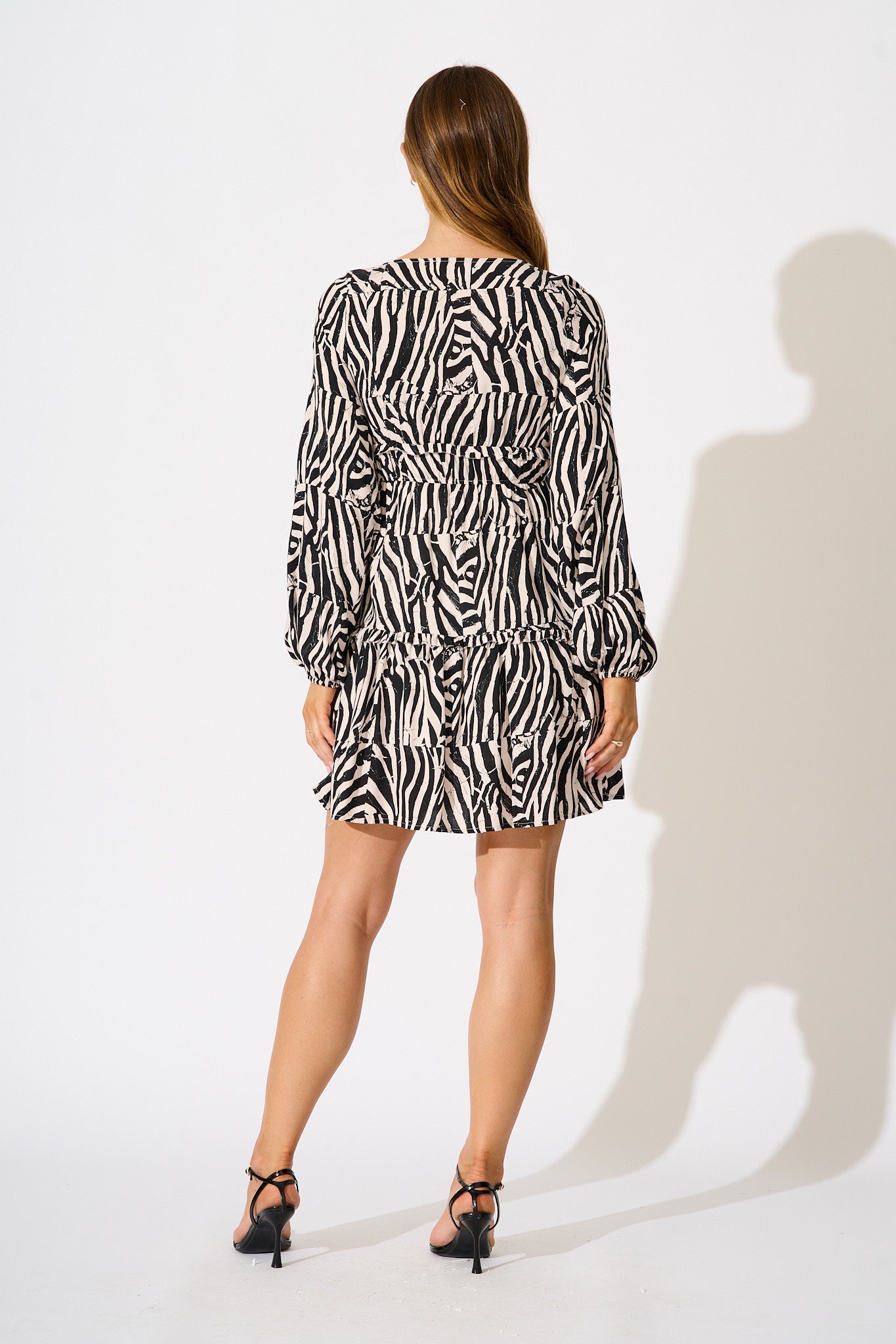 Trixie Dress in Black with Cream Print