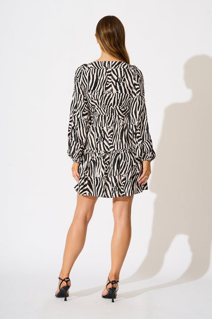 Trixie Dress in Black with Cream Print