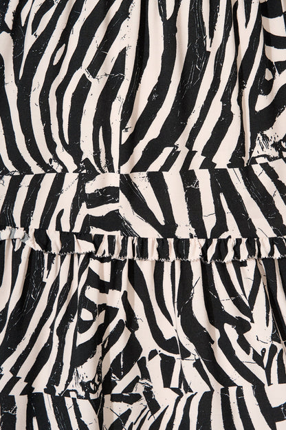 Trixie Dress in Black with Cream Print