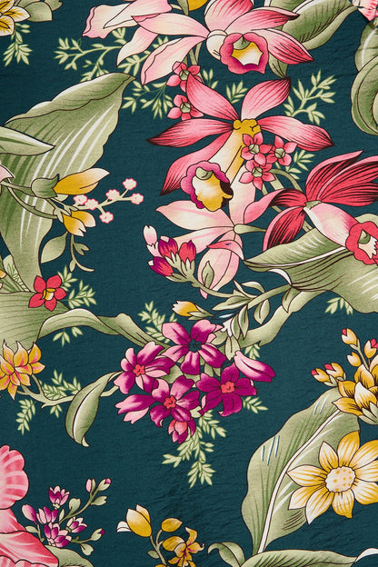 Evelina Midi Dress in Green with Multi Floral