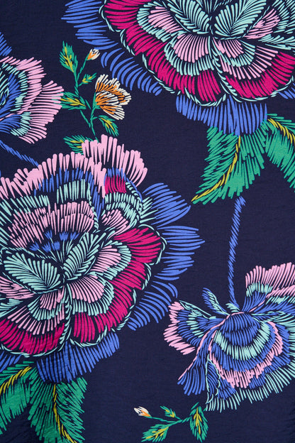 Evelina Midi Dress in Navy with Multi Floral