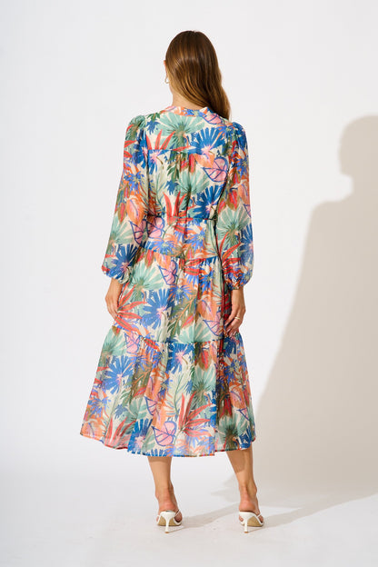 Sardinia Midi Dress in Multi Leaf Print