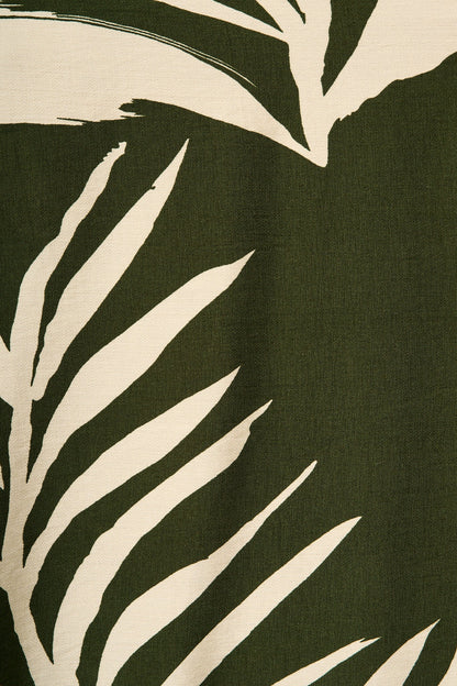 Dreamscape Midi Shirt Dress in Green and Cream Leaf Print