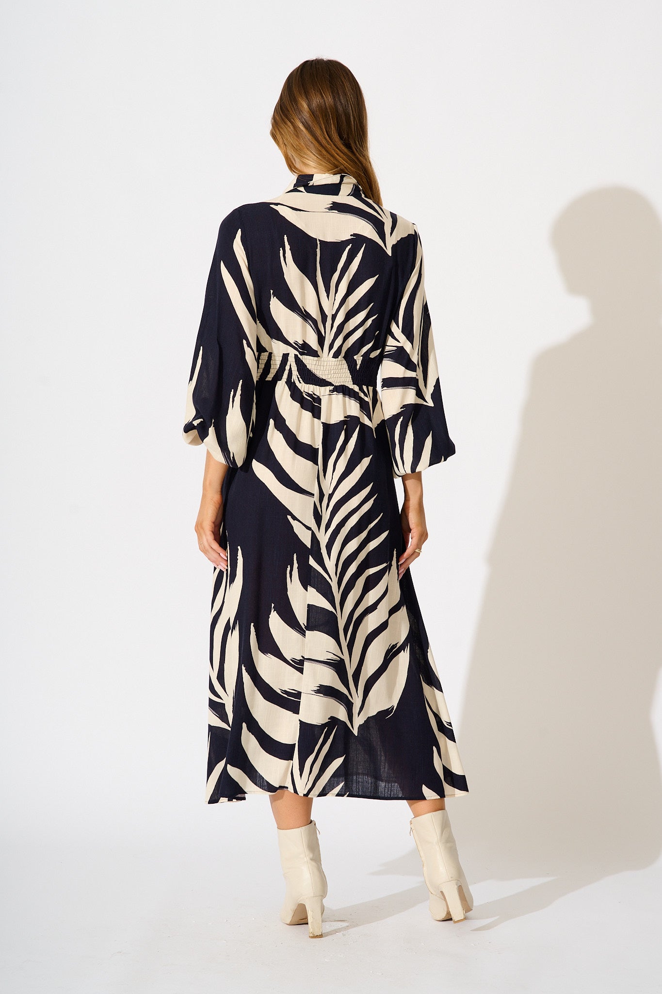 Dreamscape Midi Shirt Dress in Navy and Cream Print