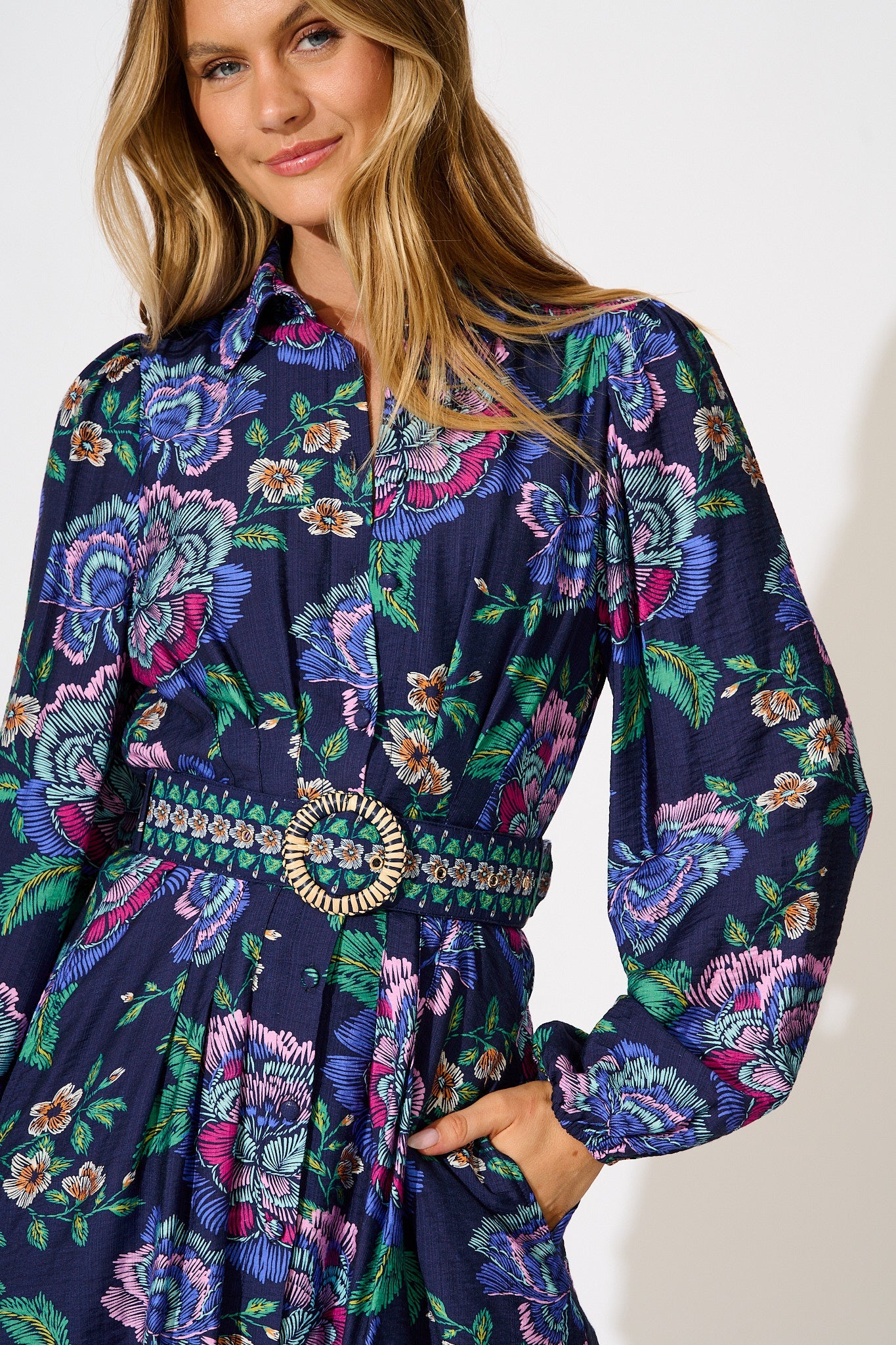 Charlene Shirt Dress in Navy with Multi Floral