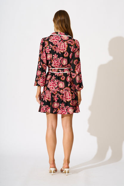 Hillary Shirt Dress in Black and Red with Contrast Trim