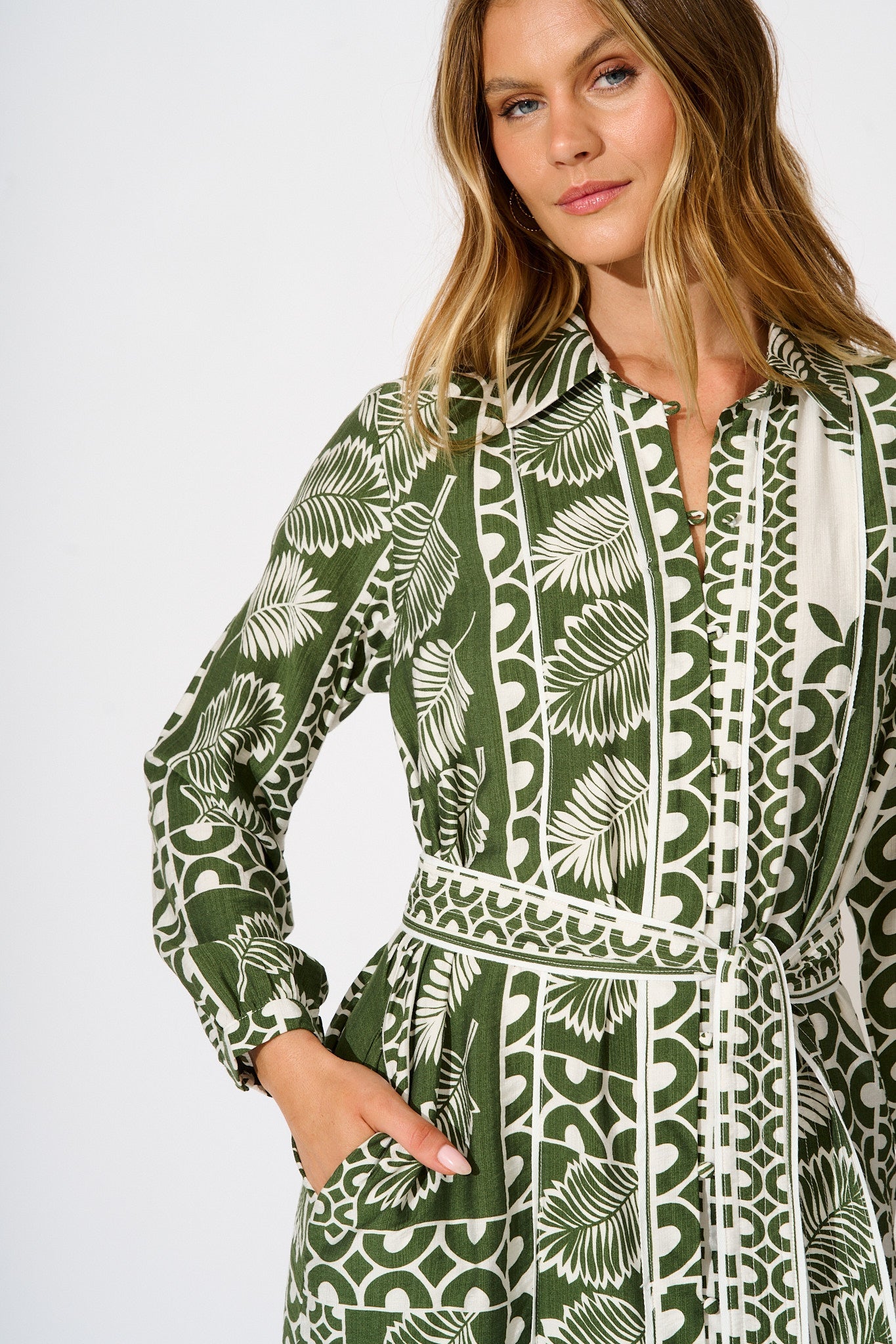 Stellar Shirt Dress in Green and White