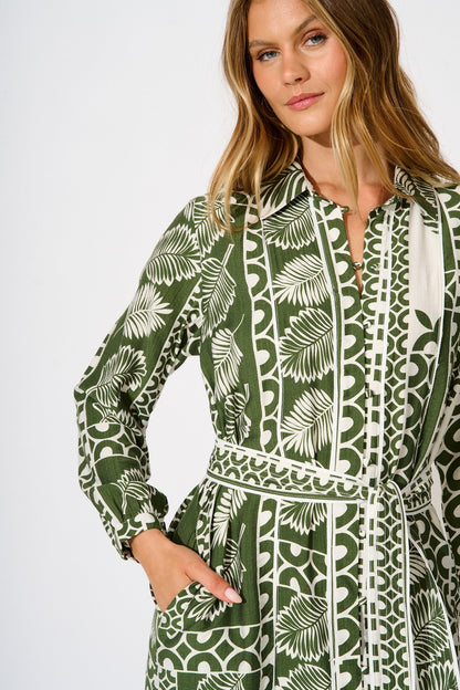 Stellar Shirt Dress in Green and White