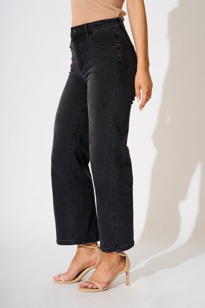 Ocean Road High Rise Wide Leg Jean in Black Denim