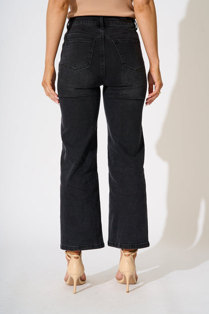 Ocean Road High Rise Wide Leg Jean in Black Denim