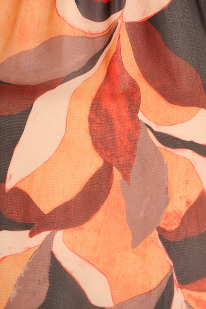 Vista Midi Dress in Tangerine Multi Leaf Print Chiffon