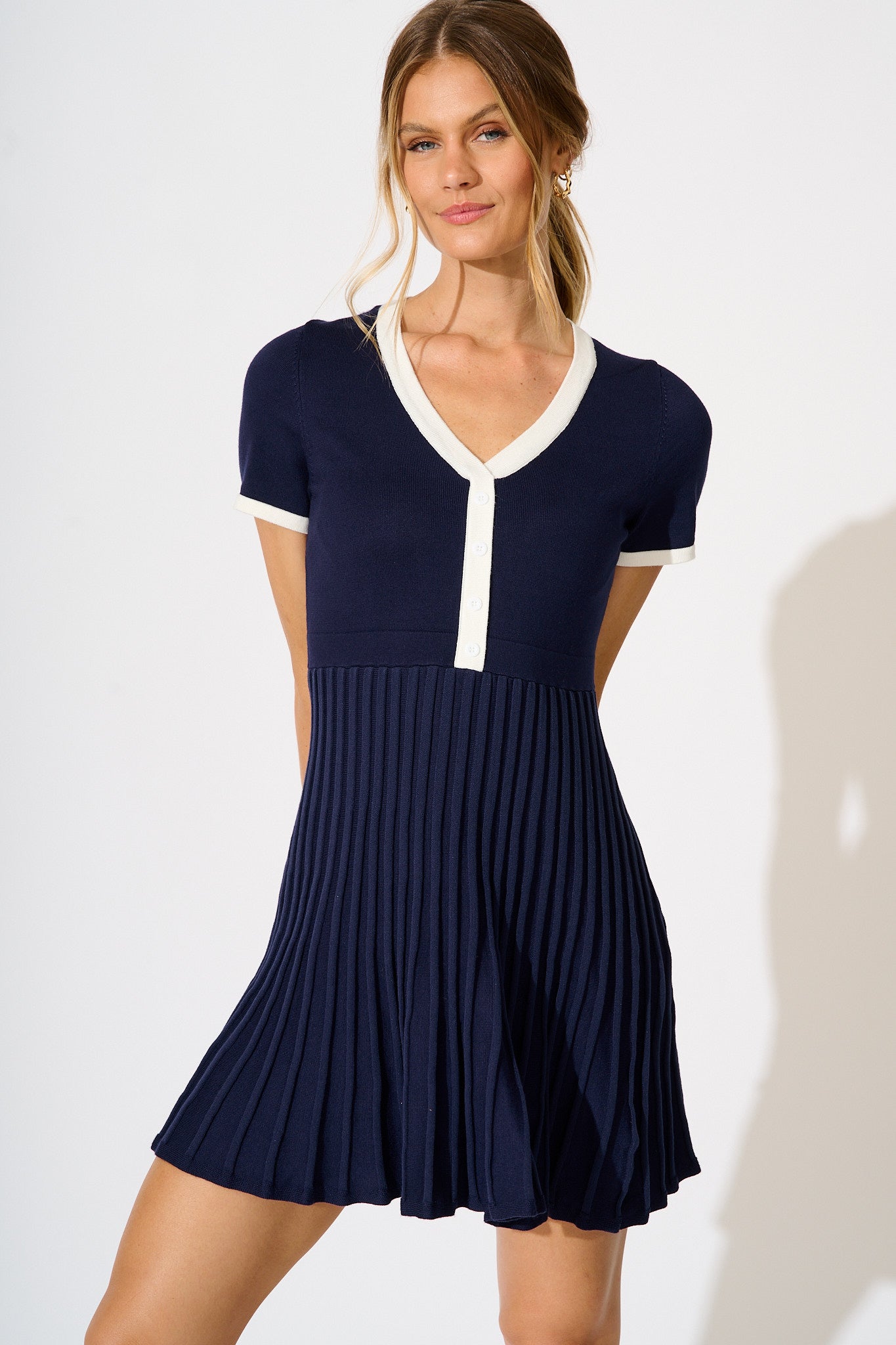Coast Knit Dress in Navy with White Trim