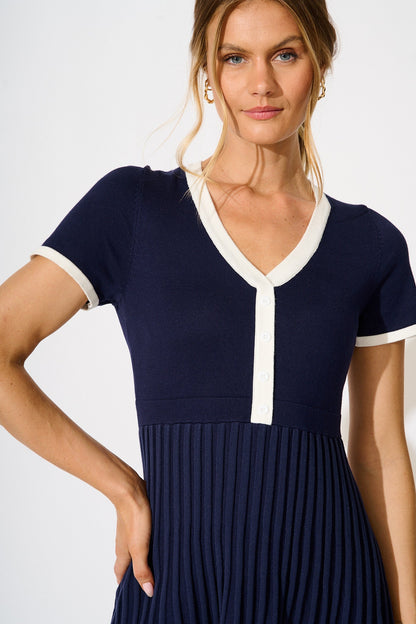 Coast Knit Dress in Navy with White Trim