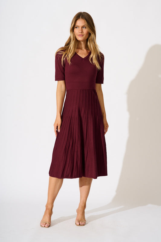 Selma Midi Knit Dress in Wine