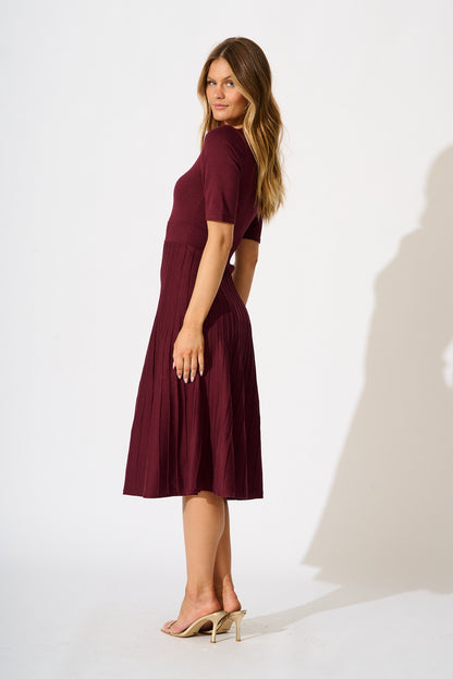 Selma Midi Knit Dress in Wine