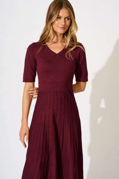 Selma Midi Knit Dress in Wine