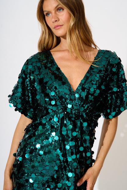 After Party Dress in Emerald Sequin
