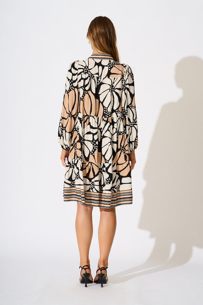 Felicity Shirt Dress in Cream and Black Floral