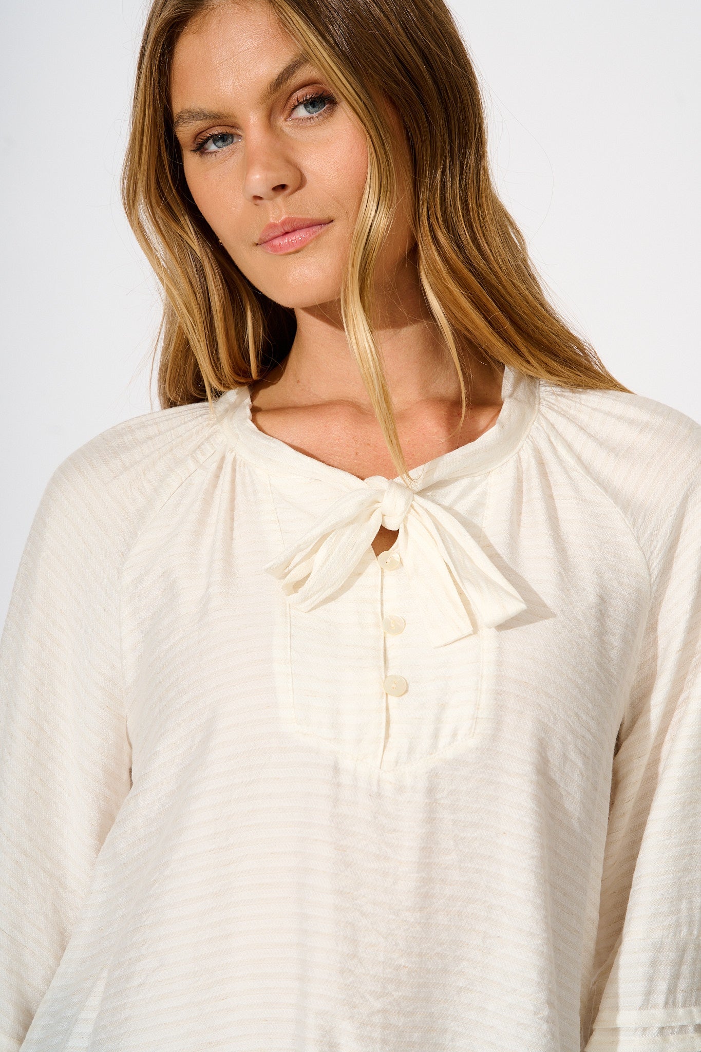 Taleena Top in White Linen Blend